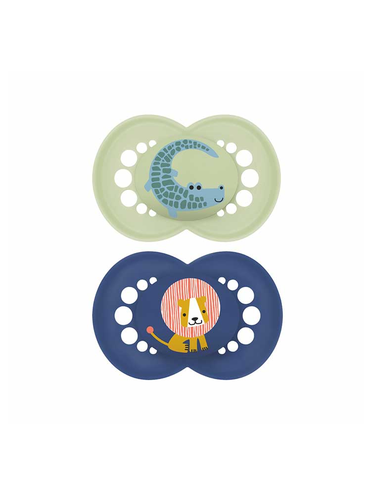 MAM Sucette Original Animaux - 18+ Mois - Silicone - X2 - Modèle : Crocodile et Lion